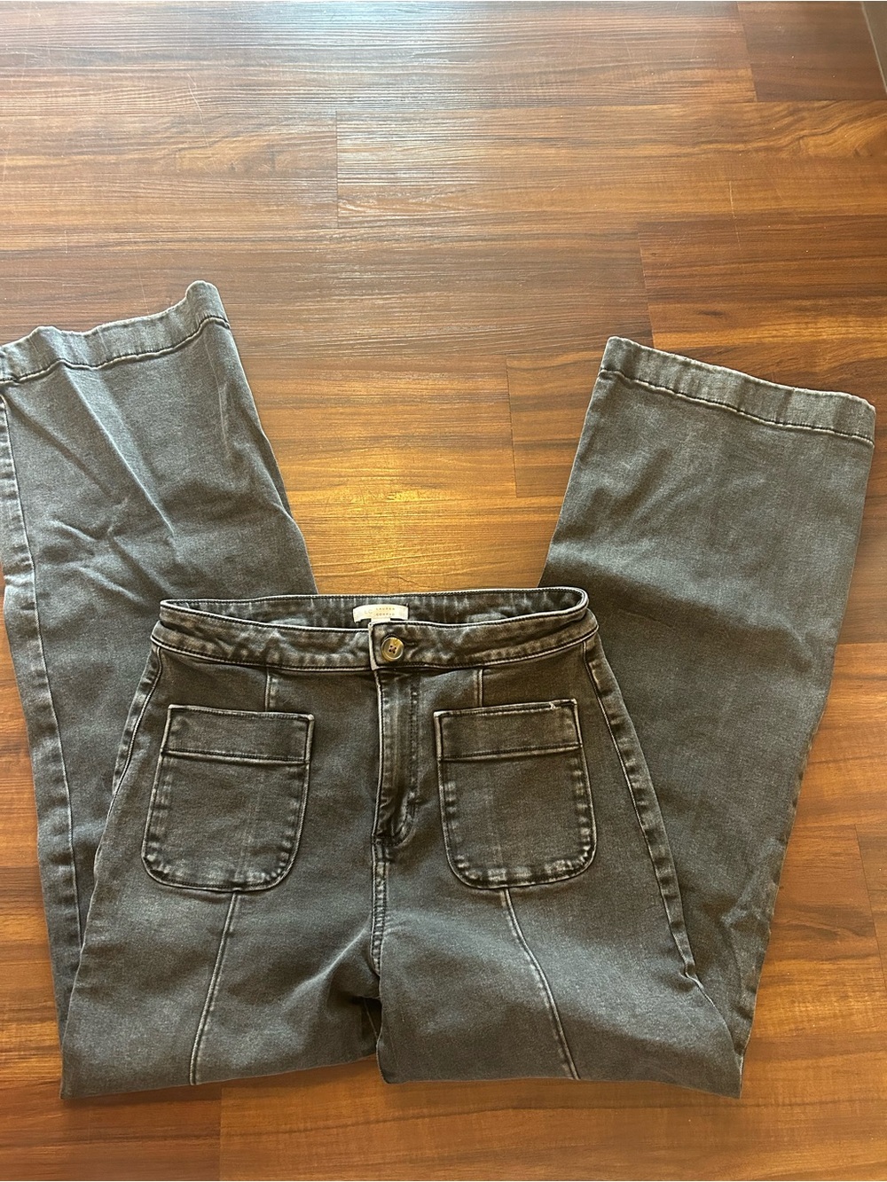 LC Lauren Conrad Black Straight-Leg Jeans with Front Patch Pockets